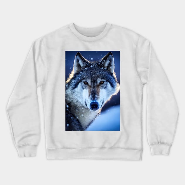 Portrait of Snow wolf Crewneck Sweatshirt by DyeruArt